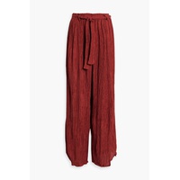 Elle plisse silk, hemp, bamboo and cotton-blend wide-leg pants