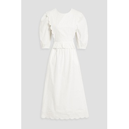 Apron cutout embroidered cotton-poplin midi dress