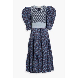 Tilly tiered floral-print cotton and intarsia-knit midi dress