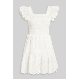 Vivienne ruffled shirred broderie anglaise cotton mini dress