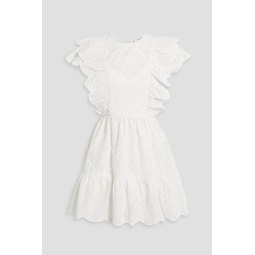 Ruffled cutout broderie anglaise cotton mini dress