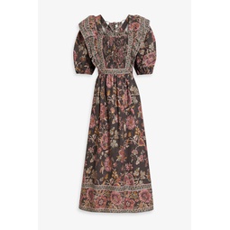 Tess smocked brushed floral-print cotton midi dress