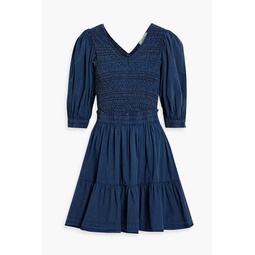 Simona tiered smocked cotton mini dress