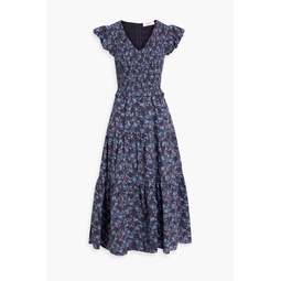 Tilly shirred floral-print cotton-seersucker midi dress