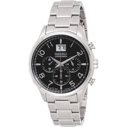 Seiko Mens Silver Black Chronograph Stainless Steel Analog Quartz Watch SPC153P1