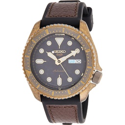 SEIKO Mens 5 Sports Stainless Steel Automatic Watch with Silicone Strap, Brown, 22 (Model: SRPE80)