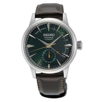 SEIKO Mens Green Dial Dark Leather Band Presage Cocktail Time Automatic Analog Watch