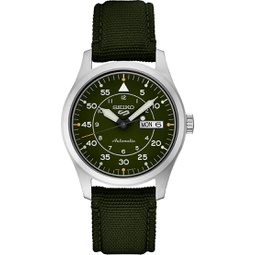 SEIKO SRPH29 Watch for Men - 5 Sports - Automatic with Manual Winding Movement, Green Dial, Stainless Steel Case, Green Nylon Strap, 100m Water Resistant, with Day/Date Display