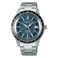 SEIKO Mens Blue Dial Silver Stainless Steel Band Presage Automatic GMT Analog Watch, SSK009