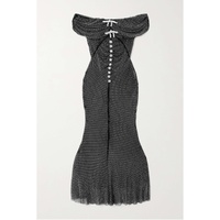 SELF-PORTRAIT Off-the-shoulder crystal-embellished fishnet midi dress