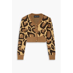 Cropped leopard jacquard-knit cardigan