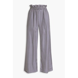 Buckle-embellished checked silk-twill wide-leg pants