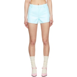Blue Faux Leather Shorts 221901F088005