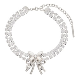 Silver Pearl Butterfly Flower Necklace 241901F023021