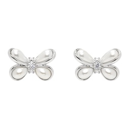 Silver & White YVMIN Edition Large Pearl Butterfly Flower Earrings 241901F022025