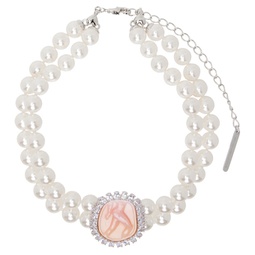 White Embossed Double Layer Pearl Chain Necklace 241901F023023