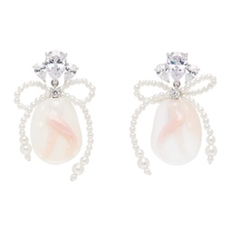 Silver & Pink Embossed Pearl Bow Earrings 241901F022023