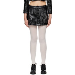 Black Pleated Faux-Leather Miniskirt 232901F090039