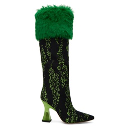Green   Black Floral Tall Boots 222098F115000