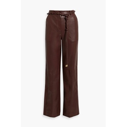 Belted faux leather straight-leg pants