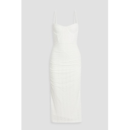 Ruched broderie anglaise midi dress
