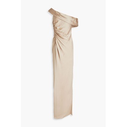 Sahar one-shoulder ruched satin-crepe gown