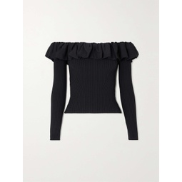 SIMKHAI Isabelle off-the-shoulder ruffled ribbed-knit top