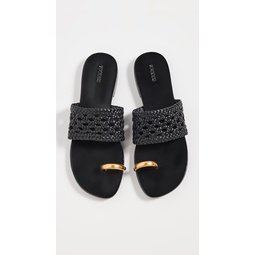 Ariana Woven Leather Sandals with Metal Toe Ring