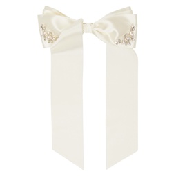 Off White Embellished Satin Bow Hair Clip 241405F018004