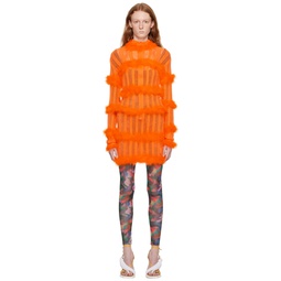 Orange Hole Punch Faux Fur Minidress 222483F052009