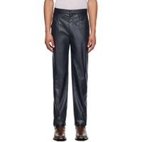 Navy YASPIS Edition Faux Leather Trousers 232149M191004