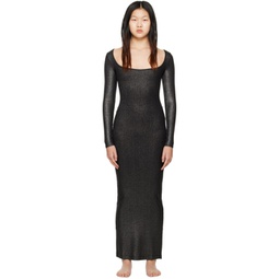 Black Soft Lounge Shimmer Long Sleeve Maxi Dress 231545F055013