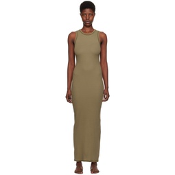 Khaki Cotton Rib Sleeveless Maxi Dress 241545F055016