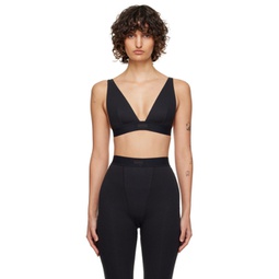 Black Cotton Rib Plunge Bralette 231545F073000