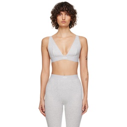 Gray Cotton Rib Plunge Bralette 231545F073003