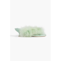 Pom feather-embellished leather mules