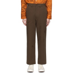Brown Embroidered Trousers 241205M191003