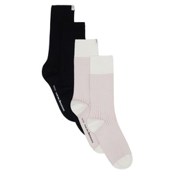 Two Pack Pink   Black Ribbed Socks 241480M220016
