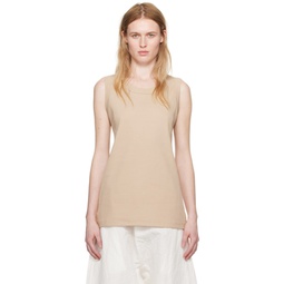 Beige Ribbed Tank Top 241668F111002