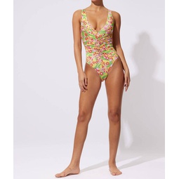 the lucia printed sheenluxe bathing suit in floral print (yellow ground)