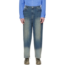 Indigo Rough Washed Wide Jeans 241221M186010