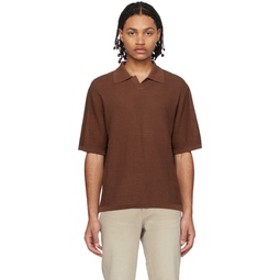 Brown Open Placket Polo 231221M212009