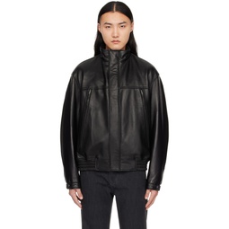 Black Hooded Leather Jacket 241221M181000
