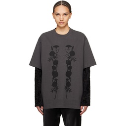 Gray Black Foliage Long Sleeve T Shirt 241699F110007