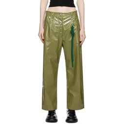 Green Straight Fit Faux Leather Trousers 232699F087006