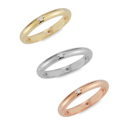 3-Piece Tri-Tone Sterling Silver & Cubic Zirconia Bands