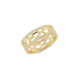 14K Goldplated Sterling Silver & Cubic Zirconia Chain Ring