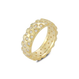 14K Goldplated Sterling Silver & Cubic Zirconia Check Band Ring