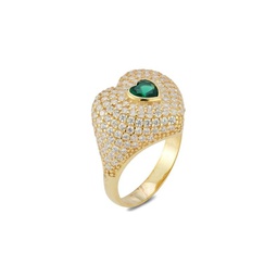 14K Gold Plated Sterling Silver Cubic Zirconia Pave Heart Signet Ring
