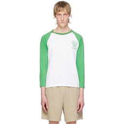 White   Green Emblem Baseball Long Sleeve T Shirt 241446M213016